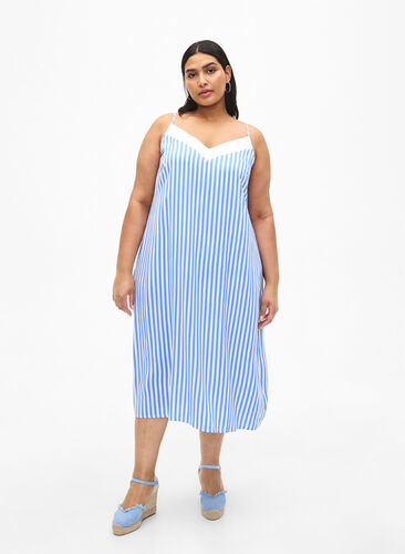 ZizziFLASH - Gestreepte bandjesjurk van viscose, L. Blue White Stripe, Model image number 0