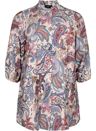 Zizzi Tunique en viscose à imprimé cachemire et manches 3/4, Sand Do. Paisley AOP, Packshot image number 0