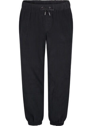 Zizzi Pantalon en velours côtelé avec ceinture élastique, Black, Packshot image number 0