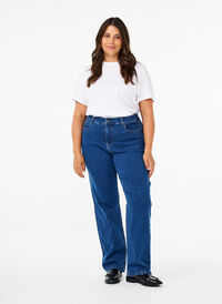  Gemma-jeans met hoge taille en rechte pasvorm, Dark blue, Model
