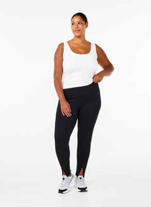 ZizziViscose leggings met splitten aan de voorkant, Black, Model image number 2