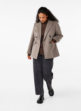 Zizzi Blazer en laine à texture brossée, Desert Taupe Mel., Model image number 2