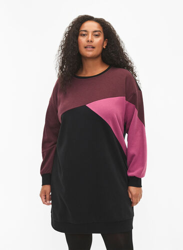 Zizzi Long sweat-shirt avec colorblock, Fudge Color B. , Model image number 0