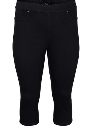 ZizziDenim capribroek met elastische tailleband, Black, Packshot image number 0