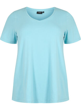 ZizziBasic t-shirt in effen kleur met katoen, Reef Waters, Packshot image number 0