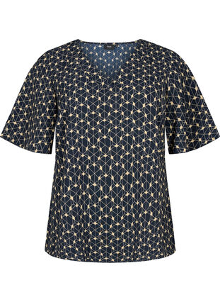 ZizziBlouse met print en korte mouw, Blue Beige AOP, Packshot image number 0