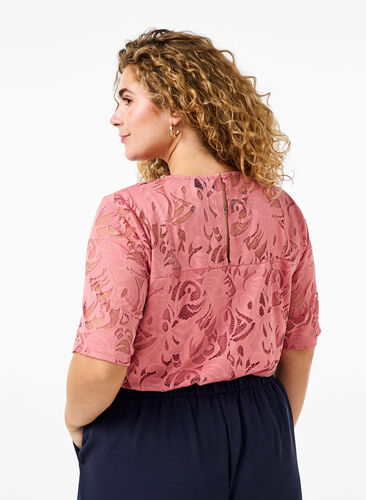 ZizziKanten blouse met korte mouwen, Dusty Rose, Model image number 1