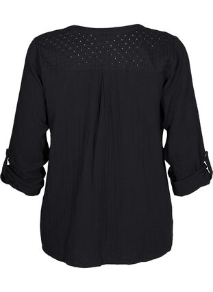 ZizziKatoenen blouse met broderie anglaise en 3/4 mouwen, Black, Packshot image number 1