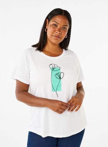 ZizziFLASH - T-shirt met motief, Bright White Flower, Model image number 0