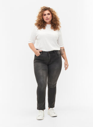 ZizziSlim fit Emily jeans met normale taille, Dark Grey Denim, Model image number 0