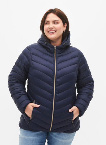 Zizzi Veste légère à capuche, Navy Blazer, Model image number 0