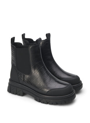 Zizzi Large - Bottine Chelsea croco en cuir, Black, Packshot image number 1