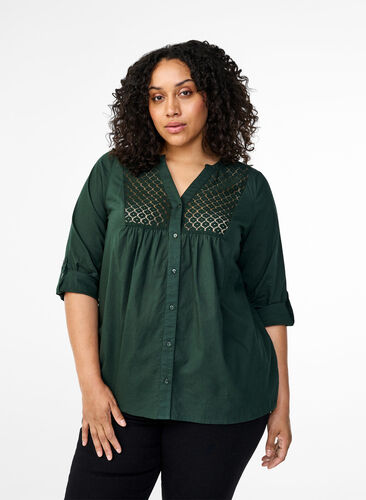 Zizzi FLASH – Chemise avec détails en crochet, Scarab, Model image number 0