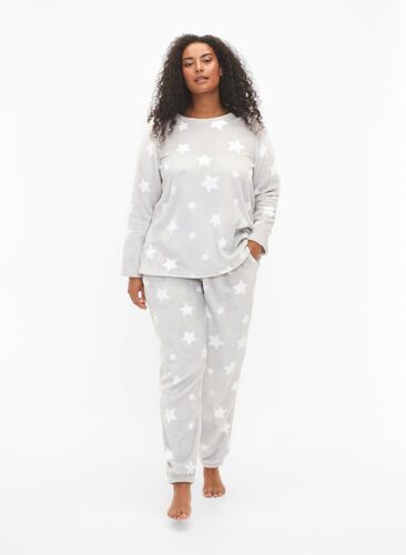 Zizzi Pantalon souple avec imprimé étoiles, Grey Star, Model image number 0