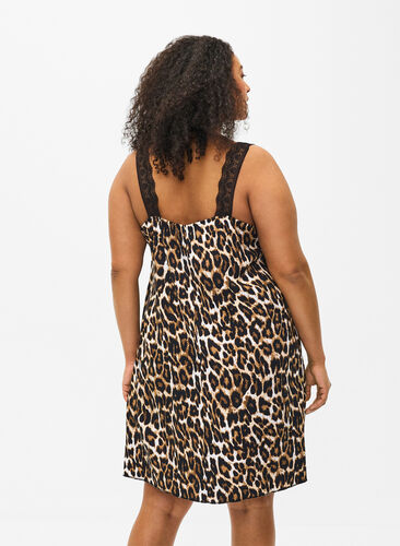 ZizziSpaghetti-jurk van viscose met kant, Leopard, Model image number 1