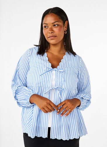 ZizziGestreepte blouse met open voorkant en geborduurde details, C. Blue White Stripe, Model image number 0