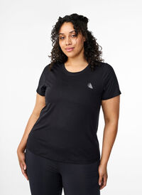 Slim fit sport T-shirt met ronde hals, Black, Model