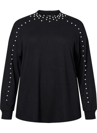 ZizziBlouse met lange mouwen en kralen, Black, Packshot image number 0