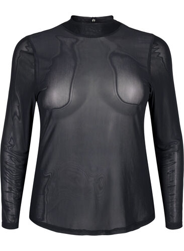 ZizziGetailleerde blouse van mesh met lange mouwen, Black, Packshot image number 0