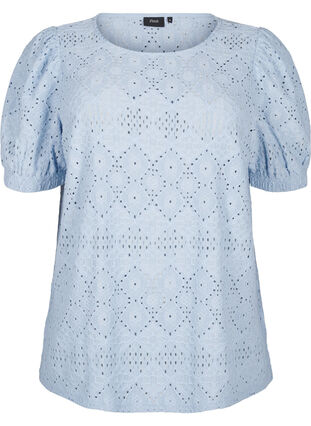 ZizziBlouse met korte mouwen en patroon met kant, Cashmere Blue, Packshot image number 0