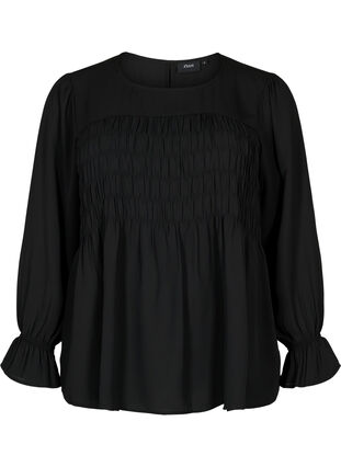 ZizziGesmokte blouse met lange mouwen, Black, Packshot image number 0