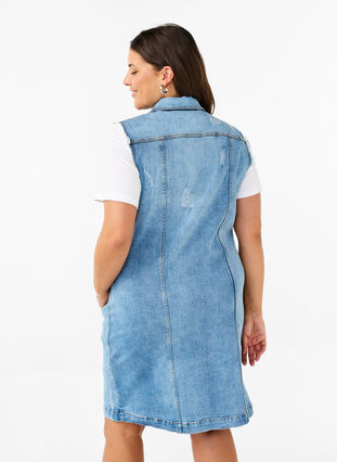 ZizziMouwloze denim jurk met ruwe randdetails, Light Blue Denim, Model image number 1