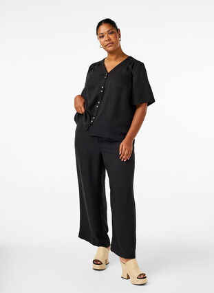 ZizziLosse broek met elastische tailleband en zakken, Black, Model image number 0