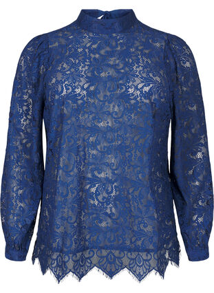 ZizziKanten blouse met strikdetail, Estate Blue, Packshot image number 0