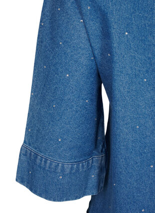 ZizziDenim shirt met strassteentjes en driekwartmouwen, Bl. Denim Rhinestone, Packshot image number 3