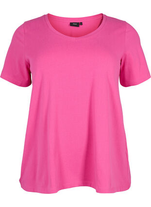 ZizziBasic t-shirt in effen kleur met katoen, Raspberry Rose, Packshot image number 0
