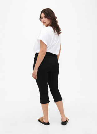 ZizziDenim capribroek met elastische tailleband, Black, Model image number 1