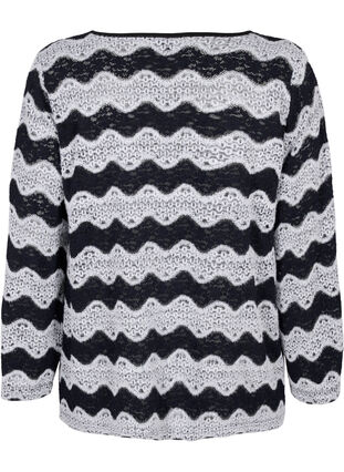 Zizzi Cardigan tricoté avec motif de vagues, Black Stripe, Packshot image number 1