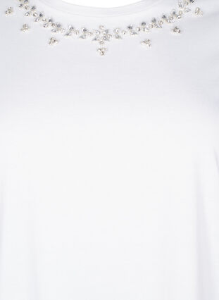 ZizziT-shirt met ronde hals en strass-steentjes, Bright White, Packshot image number 2