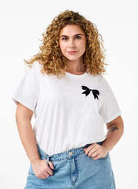 T-shirt en coton avec nœud papillon, Bright Wh. W. Black , Model