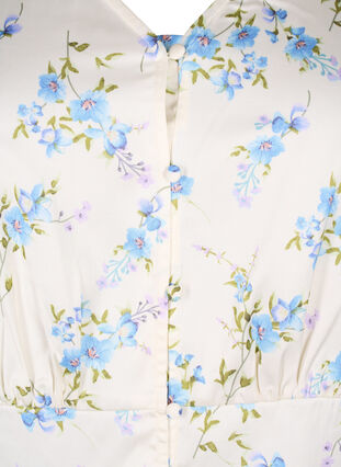 Zizzi Chemisier en satin floral avec manches bouffantes, Off White Blue Fl., Packshot image number 2