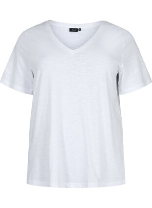ZizziBasic t-shirt met korte mouwen en V-hals, Bright White, Packshot image number 0