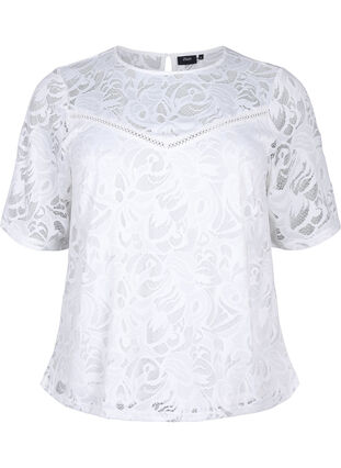 ZizziKanten blouse met korte mouwen, Bright White, Packshot image number 0