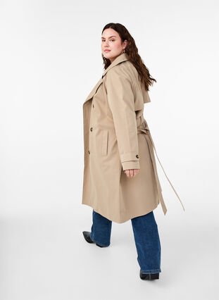 ZizziKlassieke lange trenchcoat met riem, Chinchilla, Model image number 2