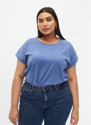 ZizziT-shirt met korte mouwen van katoenmix, Moonlight Blue, Model image number 0