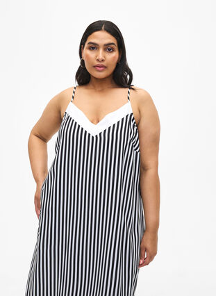 ZizziFLASH - Gestreepte bandjesjurk van viscose, Black White Stripe, Model image number 2