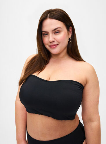 Zizzi Haut de bikini bandeau de couleur unie, Black, Model image number 0