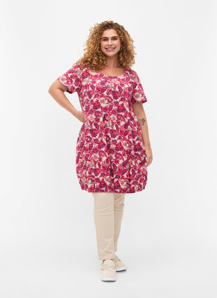 ZizziBedrukte katoenen jurk met korte mouw, Raspberry Sorbet, Model image number 2