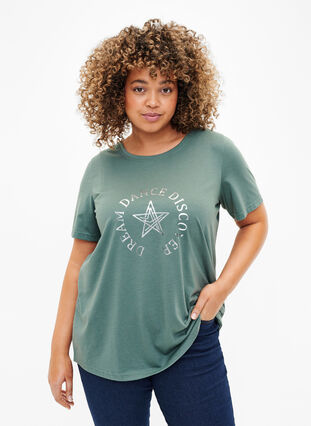 ZizziFLASH - T-shirt met motief, Balsam Green Star, Model image number 0