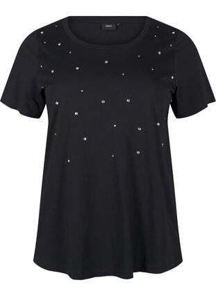 Zizzi T-shirt en coton avec strass, Black, Packshot image number 0