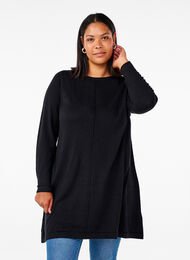 Gebreide jurk in katoen-viscose blend, Black, Model