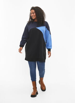 ZizziLang sweatshirt met colorblock, Night S. Color Block, Model image number 2