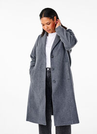 Manteau long en laine avec des poches, Dark Grey Melange, Model