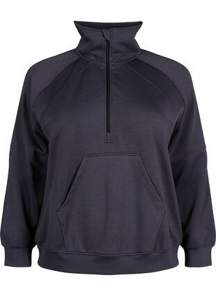 ZizziSportief sweatshirt met hoge hals en ritssluiting, Asphalt, Packshot image number 0