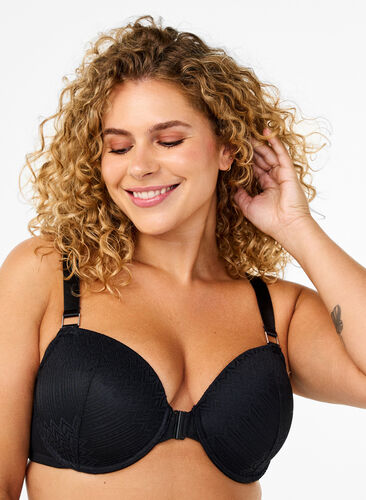 Zizzi Soutien-gorge moulé à dentelle et à fermeture avant, Black, Model image number 0