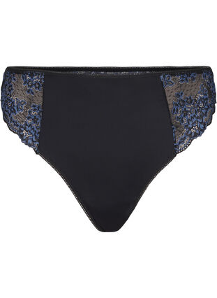 Zizzi String microfibre avec dentelle, Black w Blue, Packshot image number 0